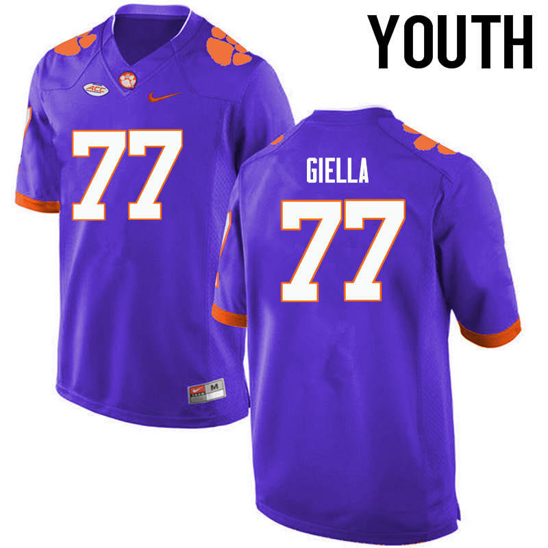 Youth Clemson Tigers #77 Zach Giella College Football Jerseys-Purple - Click Image to Close